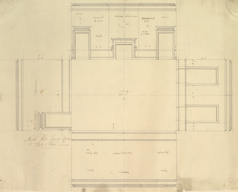 Isaac Ware - Treasury House, 10 Downing Street, London; Plan of the End Room Below (Northwest Corner Room, First Floor)