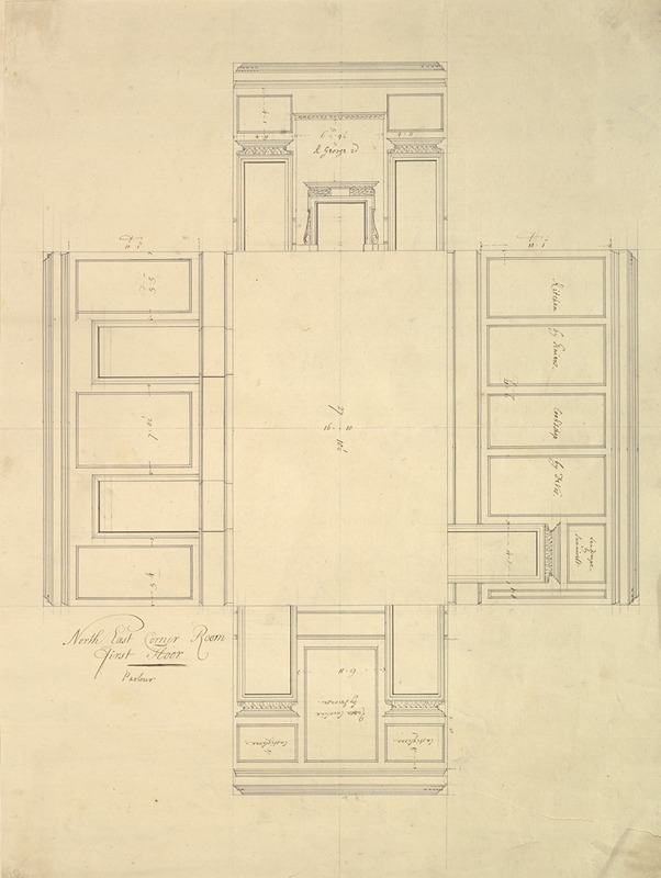 Isaac Ware - Treasury House, 10 Downing Street, London; Plan of the First-floor Parlor (Northeast Corner Room)
