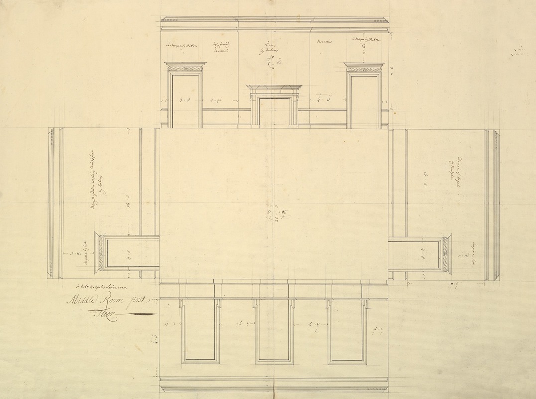 Isaac Ware - Treasury House, 10 Downing Street, London; Plan of the Great Middle Room (Sir Robert Walpole’s Levee Room, Northwest Corner, First Floor)