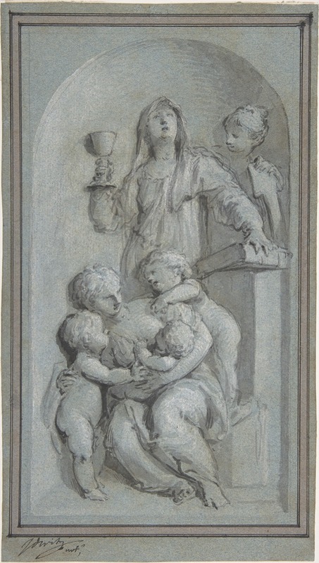 Jacob de Wit - Allegorical Figures of Faith, Hope and Charity in a Niche
