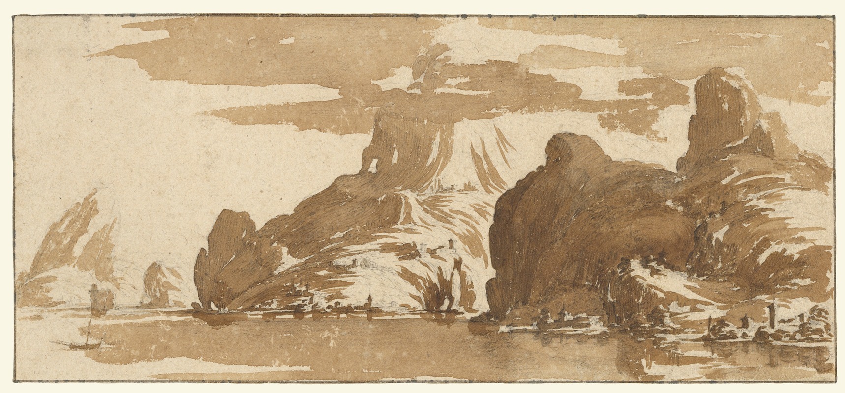 Jacques Callot - A View of Mountains Across a Lake