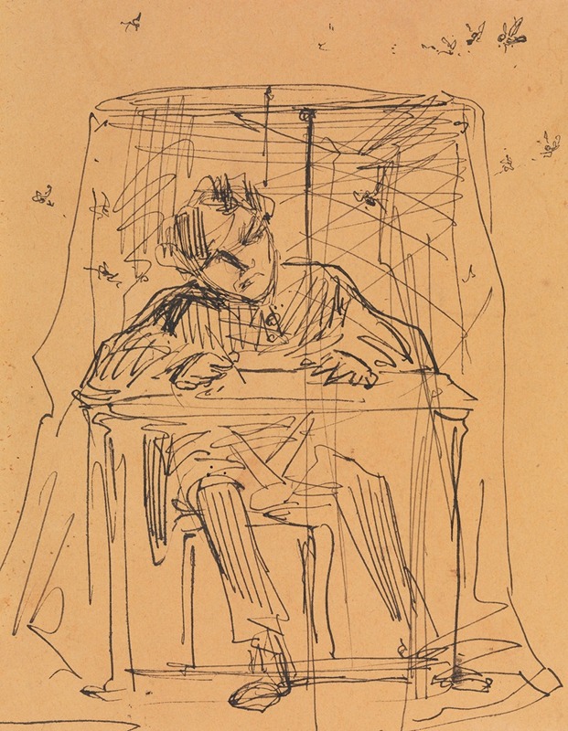James Abbott McNeill Whistler - Man at Table beneath Mosquito Net (from Sketchbook)