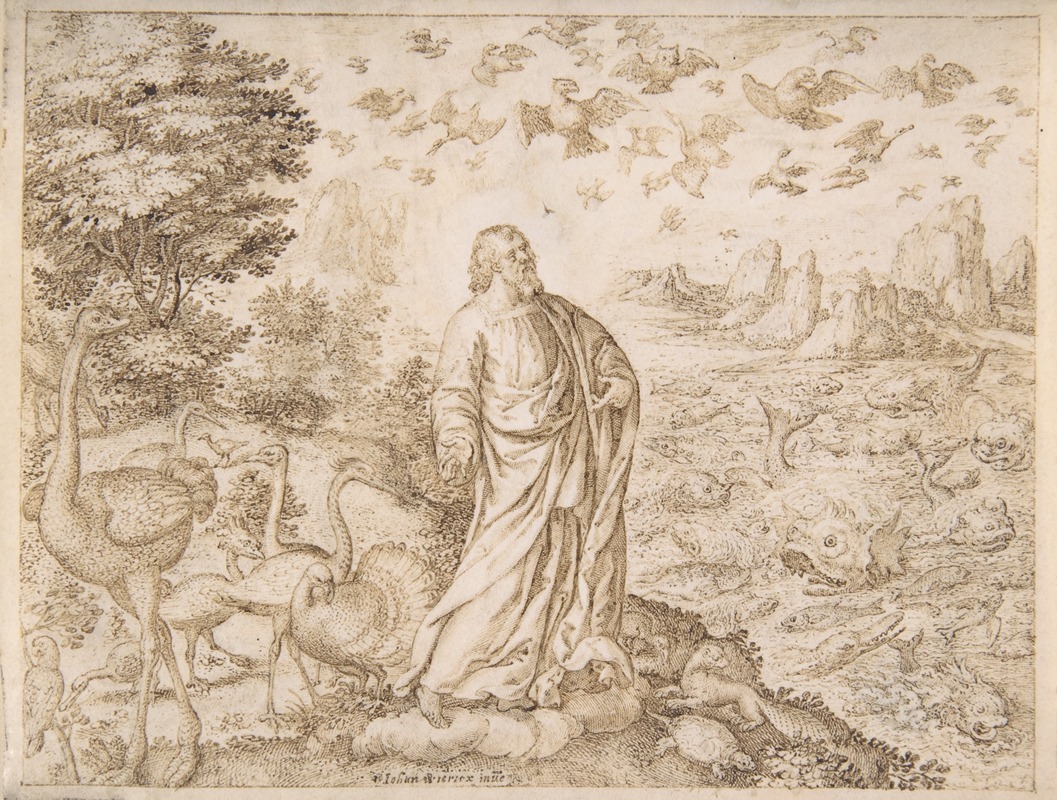 Jan (Johannes) Wierix - The Creation of the Fish and the Birds