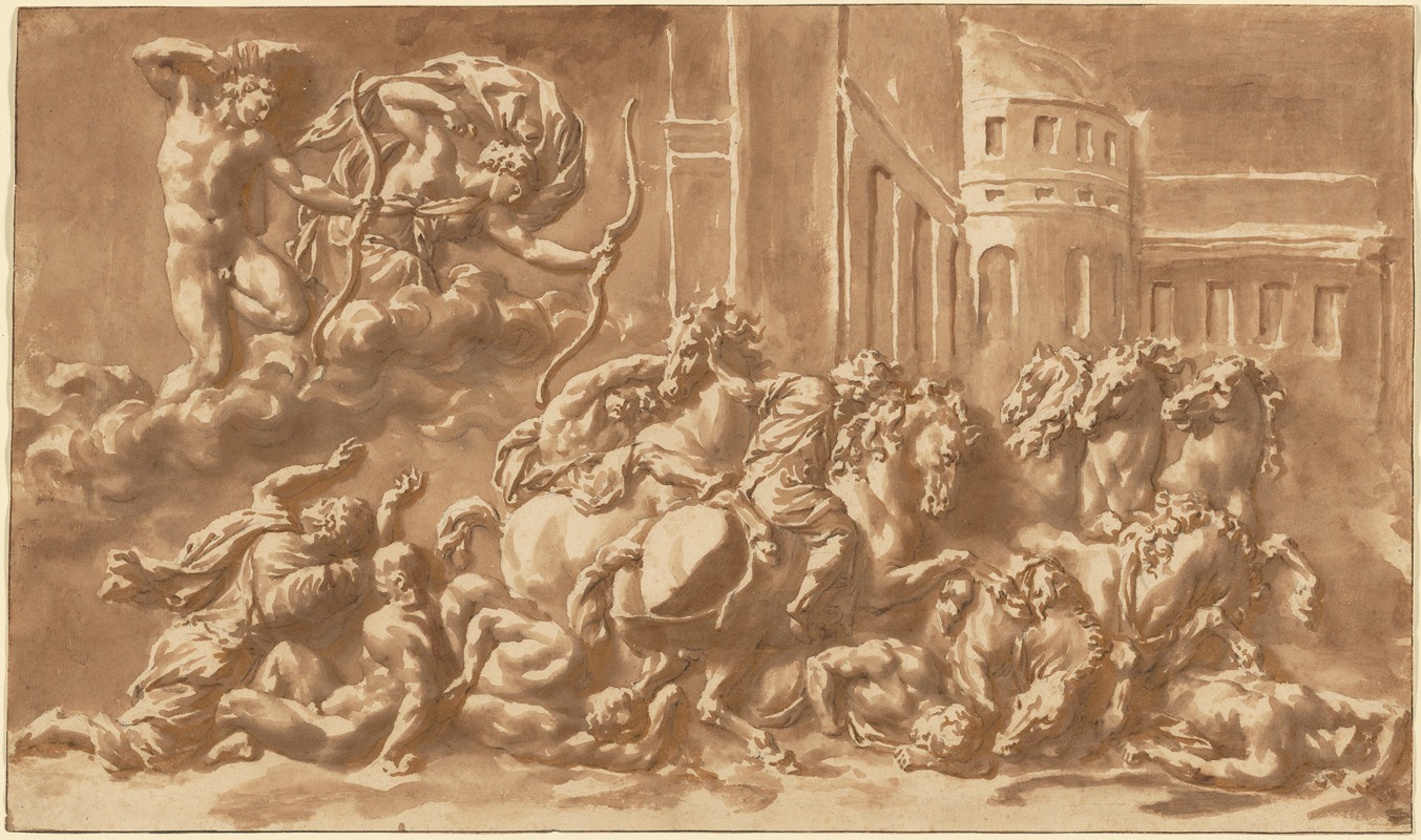 Jan de Bisschop - The Sons of Niobe Being Slain by Apollo and Diana