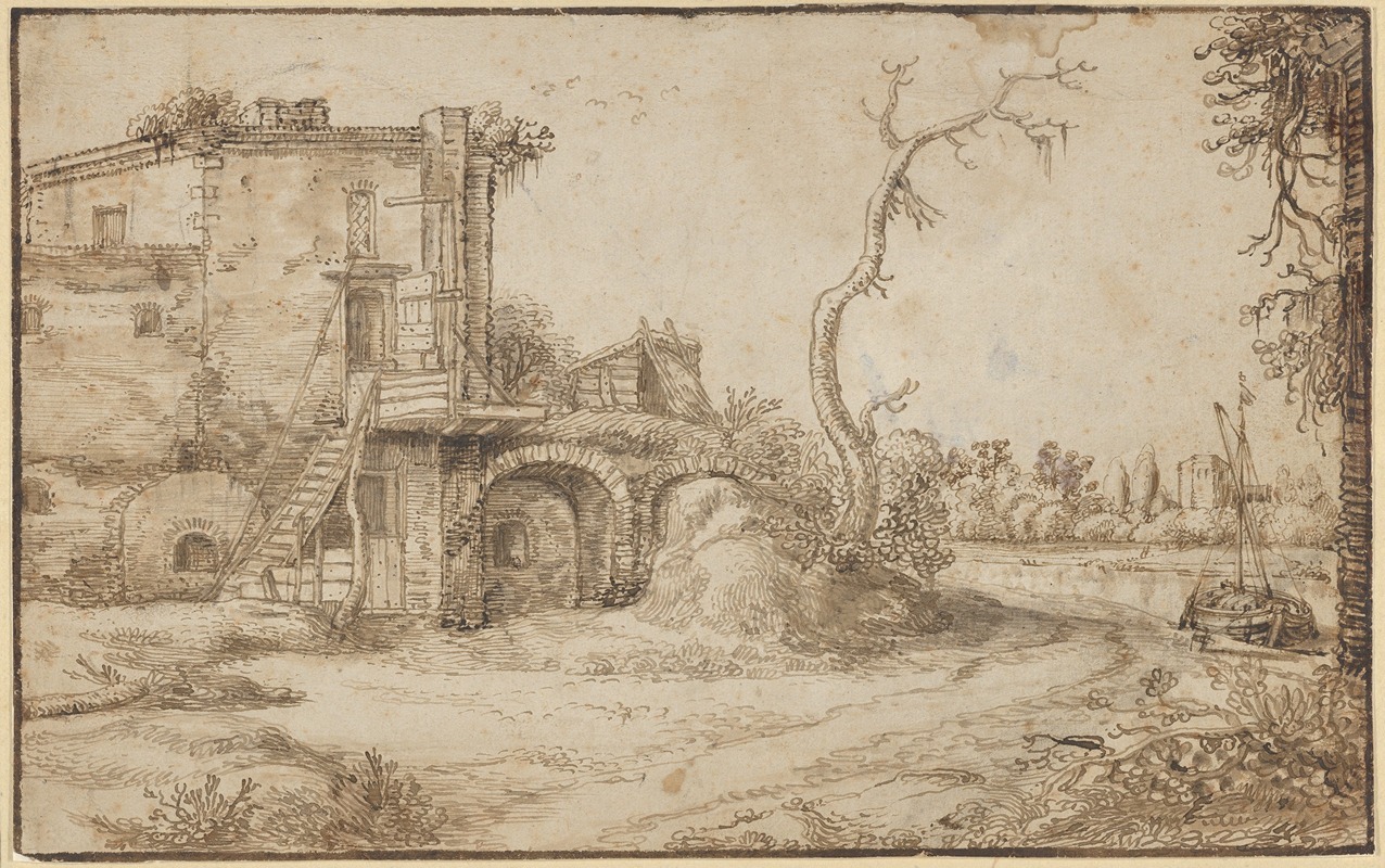 Jan van de Velde II - An Inhabited Ruin on the Bank of a River