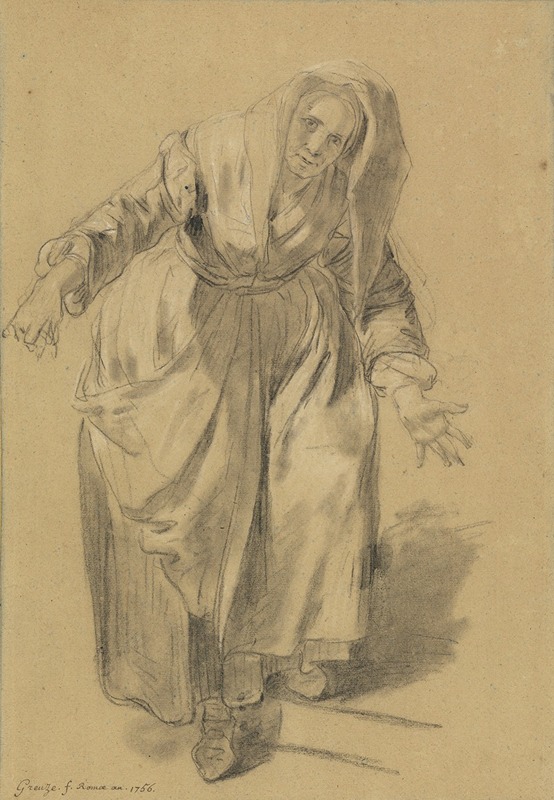 Jean-Baptiste Greuze - Old Woman with Arms Outstretched (Study for The Neapolitan Gesture)