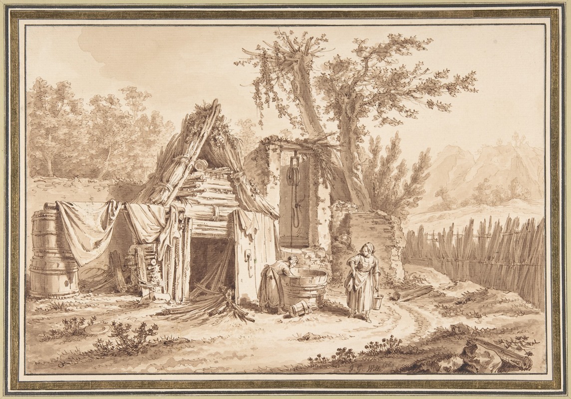 Johann Georg Wille - Washerwomen in Front of a Cottage