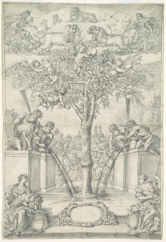 Jonas Umbach - An Allegory of the Union of the House of Orange and the Wittelsbach Family (Design for a Title Page of a Thesis)