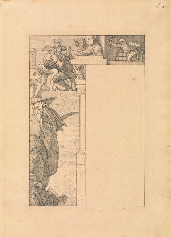 Julius Schnorr Von Carolsfeld - Siegfried Battles with the Gatekeeper as Alberich Approaches