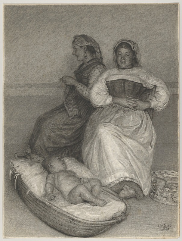Kristian Zahrtmann - Two Seated Italian Women with a Baby in a Cradle