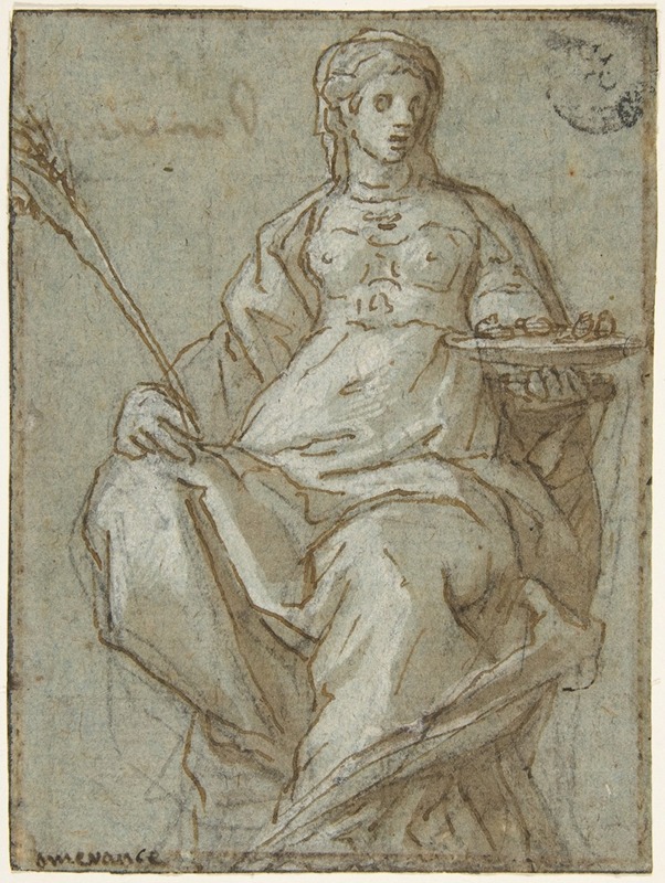 Lazzaro Tavarone - Allegorical Female Figure Holding a Branch and a Dish