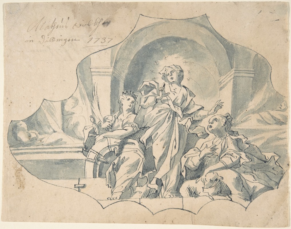 Matthais Wolcker - Design for a Ceiling showing the Virgin, Catherine, and Agnes