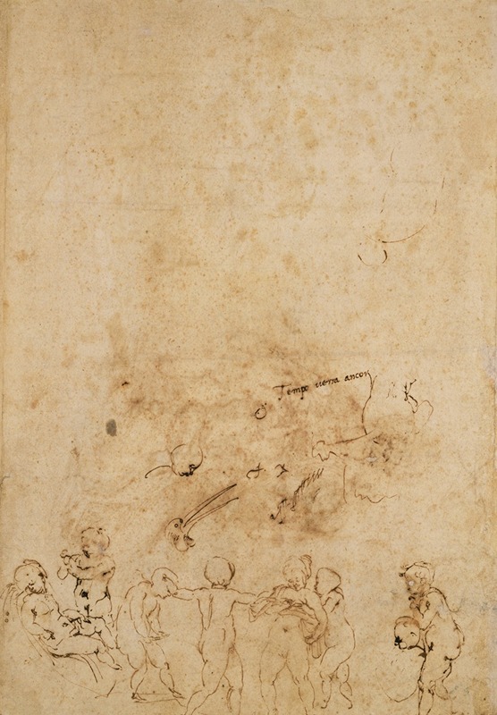 Michelangelo - Amorous Putti at Play; Head of a Bird