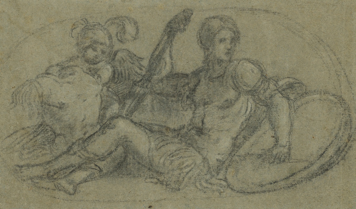 Paris Bordone - Seated Male Figure with Putto and Armor