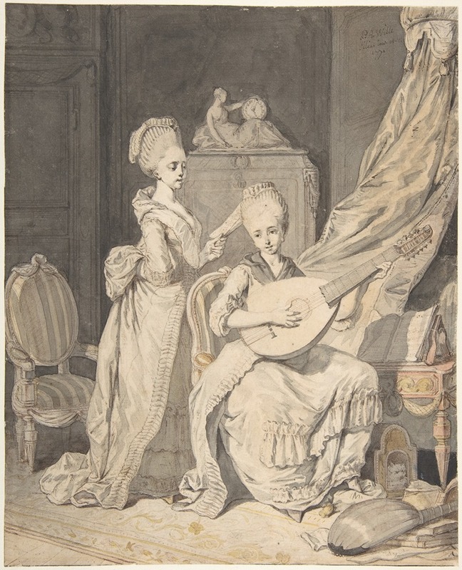 Pierre Alexandre Wille - Two Women in an Elegant Interior; a Singer Accompanied by a Lutenist
