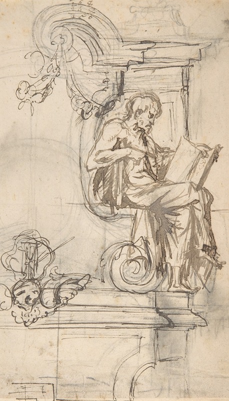 Pieter Verbruggen the Younger - Design for a sepulchral monument with a seated prophet or philosopher