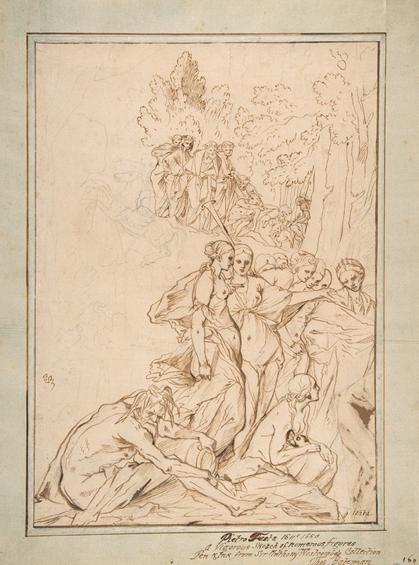 Pietro Testa - Allegorical Figures on Mount Parnassus; Study for the etching Triumph of Painting