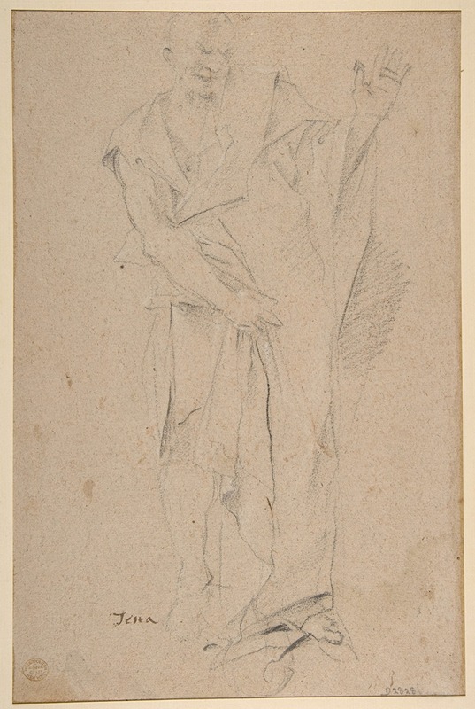Pietro Testa - Standing Draped Old Man with Left Hand Upraised
