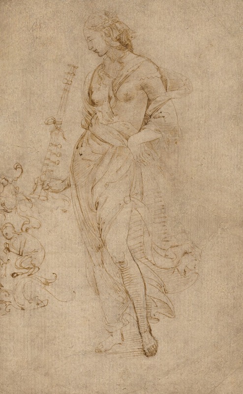 Raphael - Female Figure with a Tibia, and Ornamental Studies