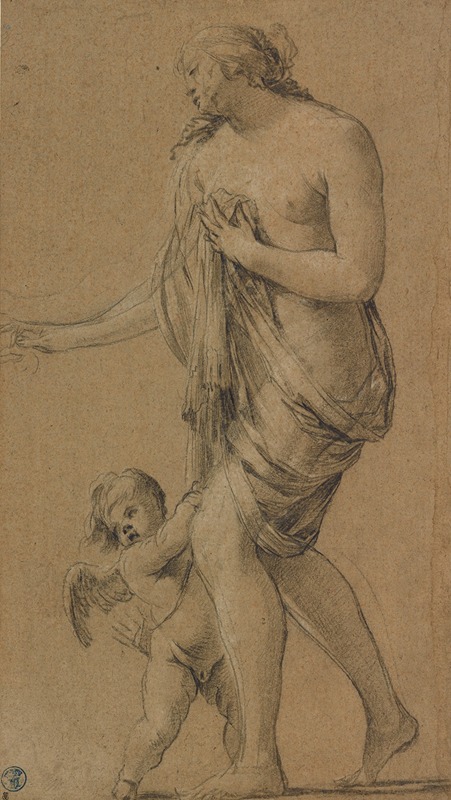 Simon Vouet - Study of a Female Figure with a Putto