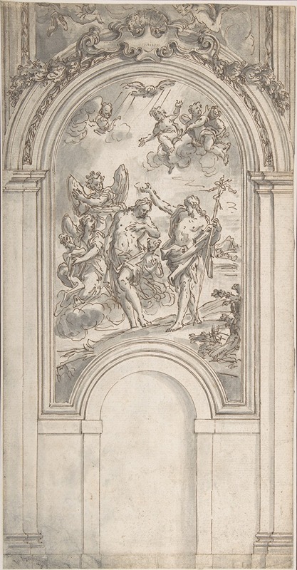 Sir James Thornhill - Design for a Baptism of Christ in an Architectural Setting