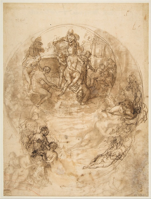 Taddeo Zuccaro - Studies for a Circular Composition of Diana and Her Nymphs Bathing