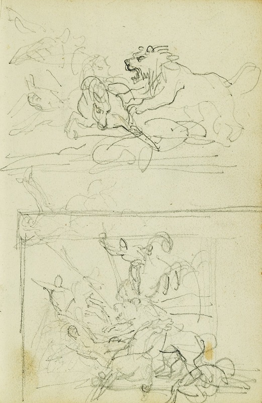 Théodore Géricault - Two compositional studies of a lion hunt