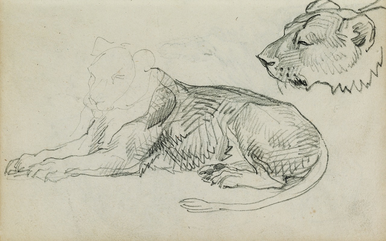 Théodore Géricault - Seated lion, head of lioness