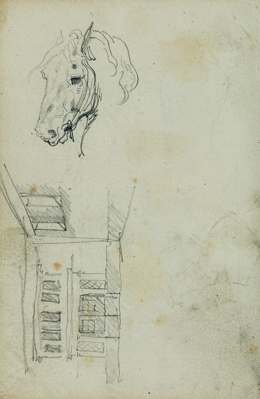 Théodore Géricault - Horse head, view of a courtyard