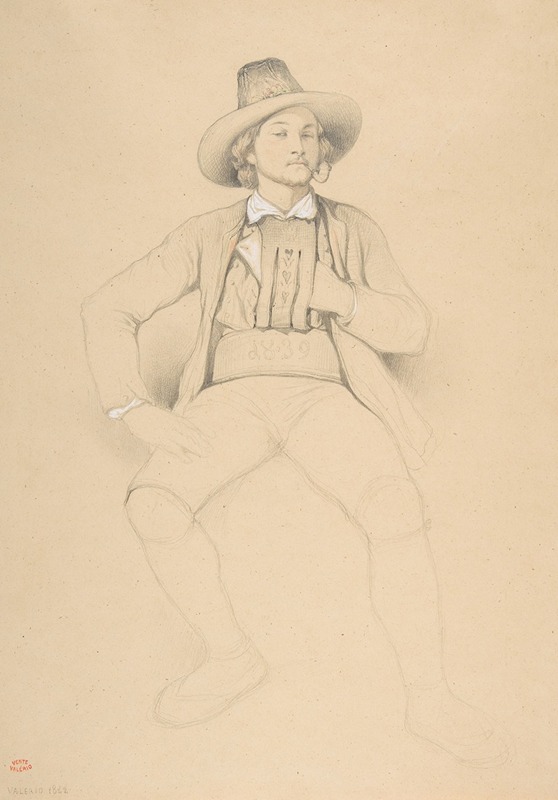 Théodore Valerio - A Man in Tyrolean Costume, Seated, Smoking a Pipe