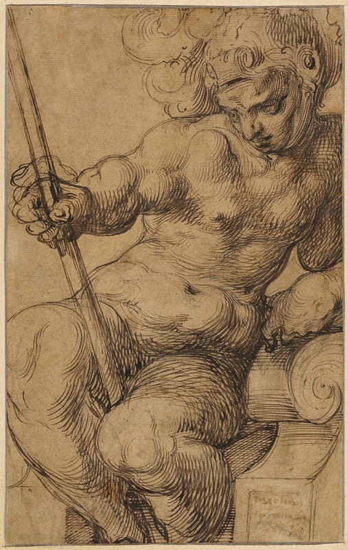 Toussaint Dubreuil - Nude Warrior (Mars) Leaning over a Volute