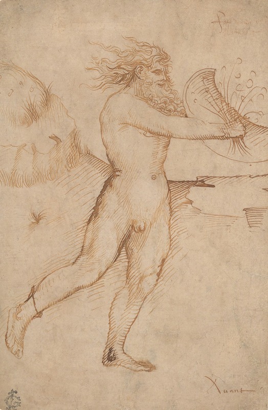 Veronese School - Bearded Nude Male Figure Running Toward the Right