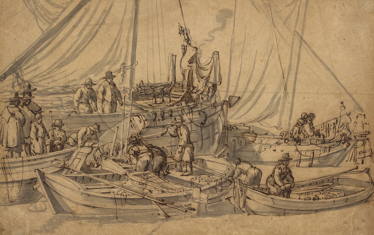 Willem van de Velde the Elder - Figures on Board Small Merchant Vessels