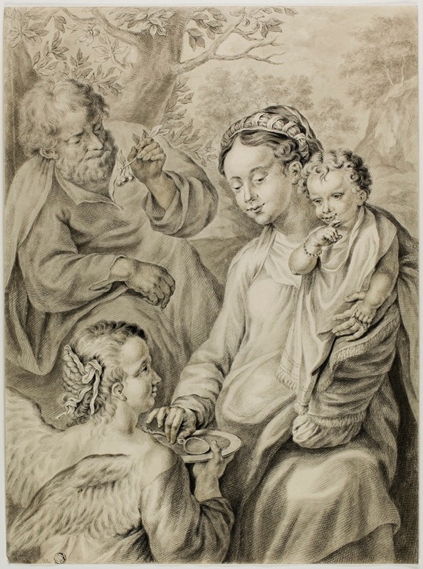 Abraham Delfos - Virgin Feeding Porridge to the Christ Child, with Saint Joseph and Kneeling Angel