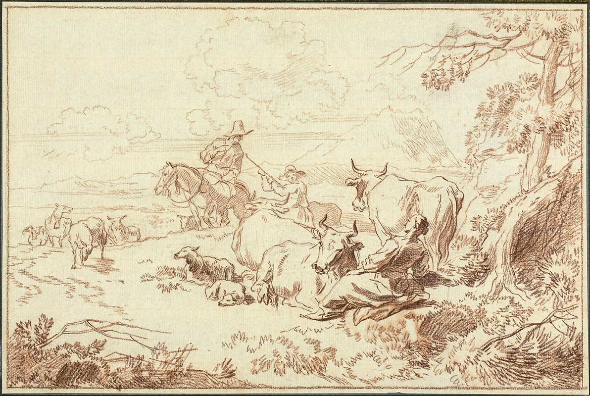 Abraham Jansz. Begeyn - Cattle and Sheep with Shepherds and Shepherdess