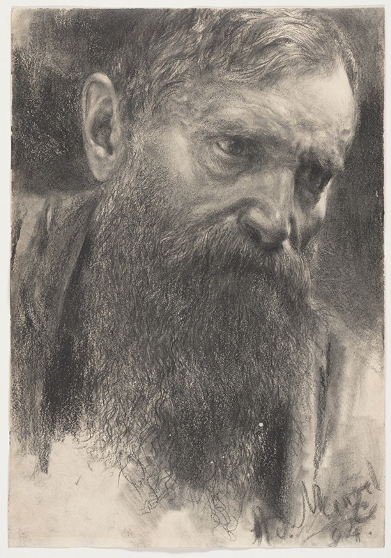 Adolph von Menzel - Head of a Bearded Man in Half-Profile