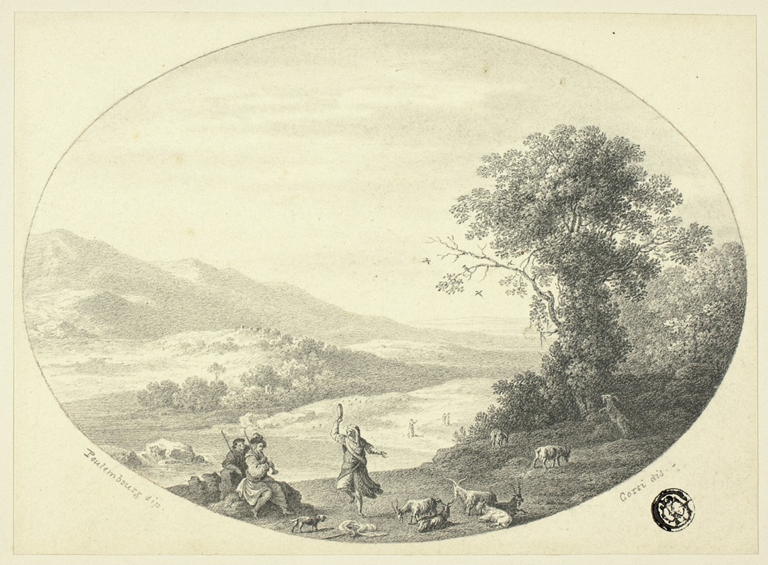 After Cornelis van Poelenburgh - Italianate Landscape with Dancer, Musicians and Goats