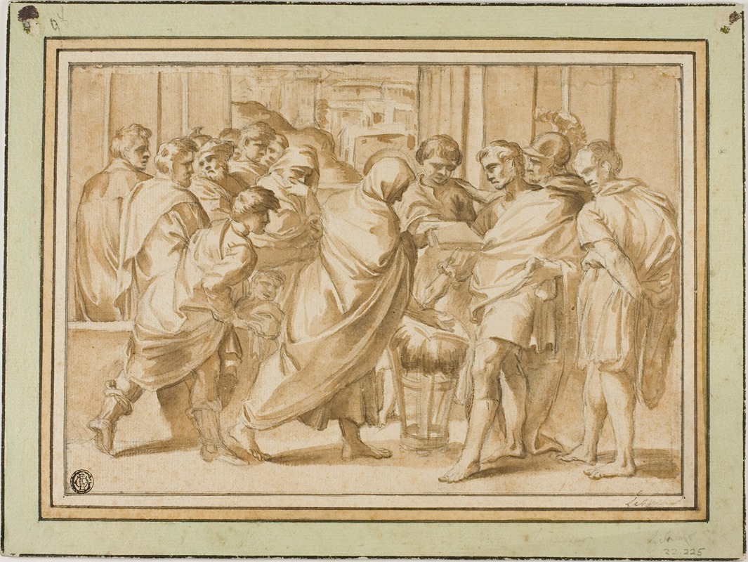 After Eustache Le Sueur - Scene from Roman History, with Draped Figure Presenting Book to Ruler