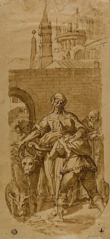 After Federico Zuccaro - Taddeo Zuccaro at the Entrance to Rome, Greeted by Servitude, Hardship, and Toil