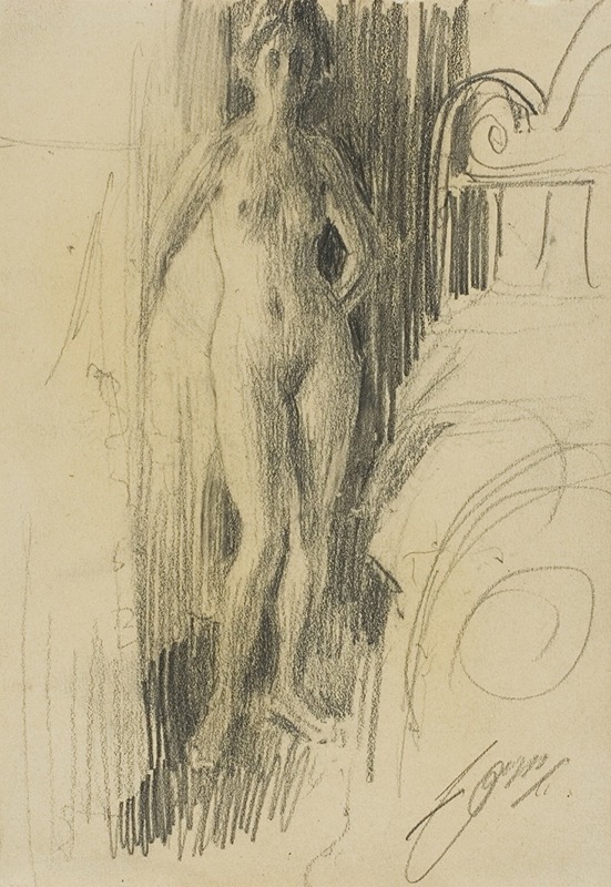 Anders Zorn - Nude Figure Standing Near a Bed