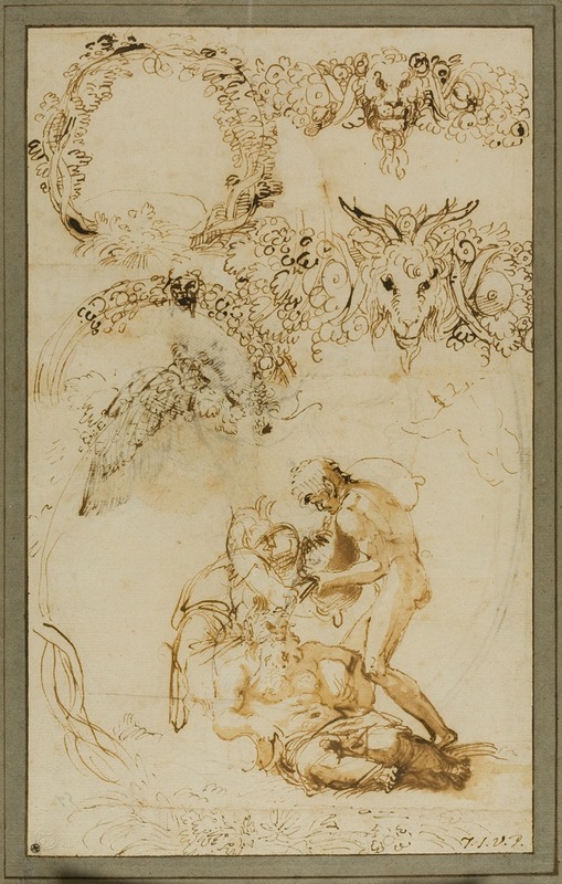 Annibale Carracci - Drunken Silenus and Decorative Sketches; Studies for the Tazza Farnese