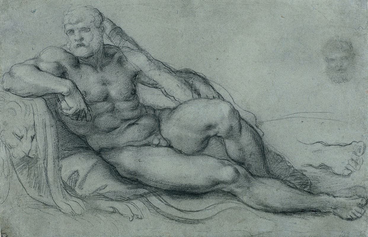 Annibale Carracci - Study of Hercules Resting, with Separate Studies of His Head and Foot