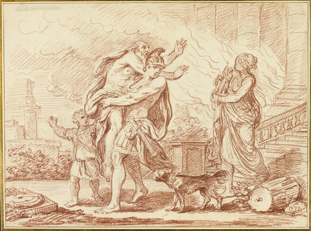 Augustin Pajou - Aeneas Fleeing with Anchises from the Ruins of Troy