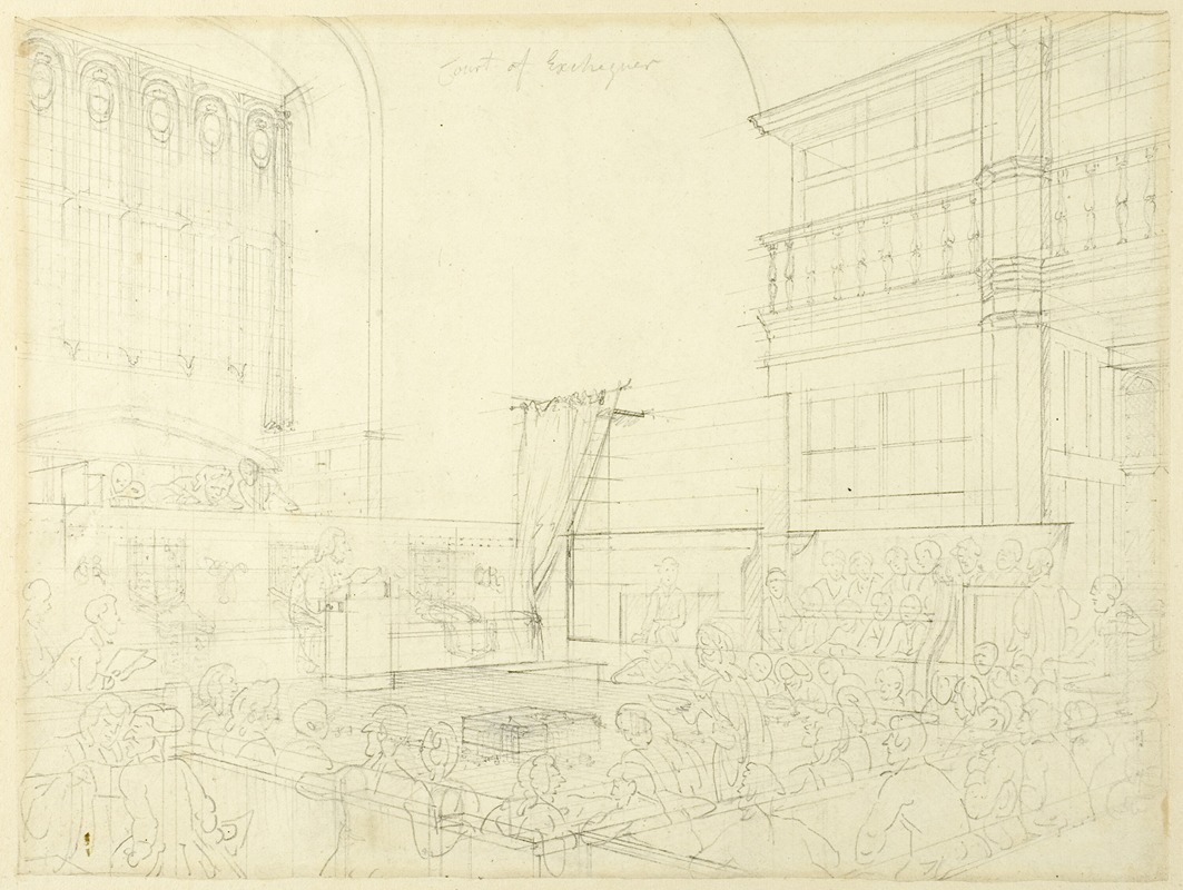 Augustus Charles Pugin - Study for Court of Exchequer, from Microcosm of London