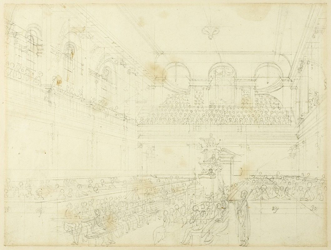 Augustus Charles Pugin - Study for Foundling Hospital, the Chapel, from Microcosm of London