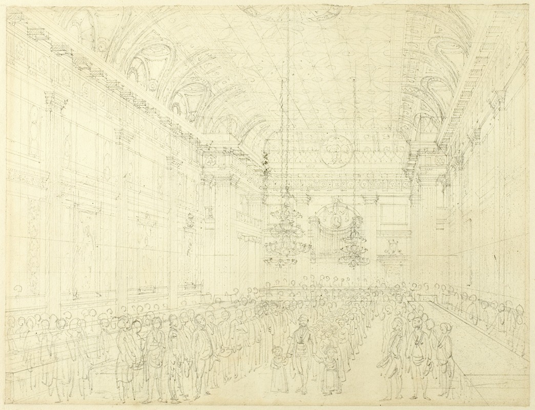 Augustus Charles Pugin - Study for Freemason’s Hall, Great Queen Street, from Microcosm of London