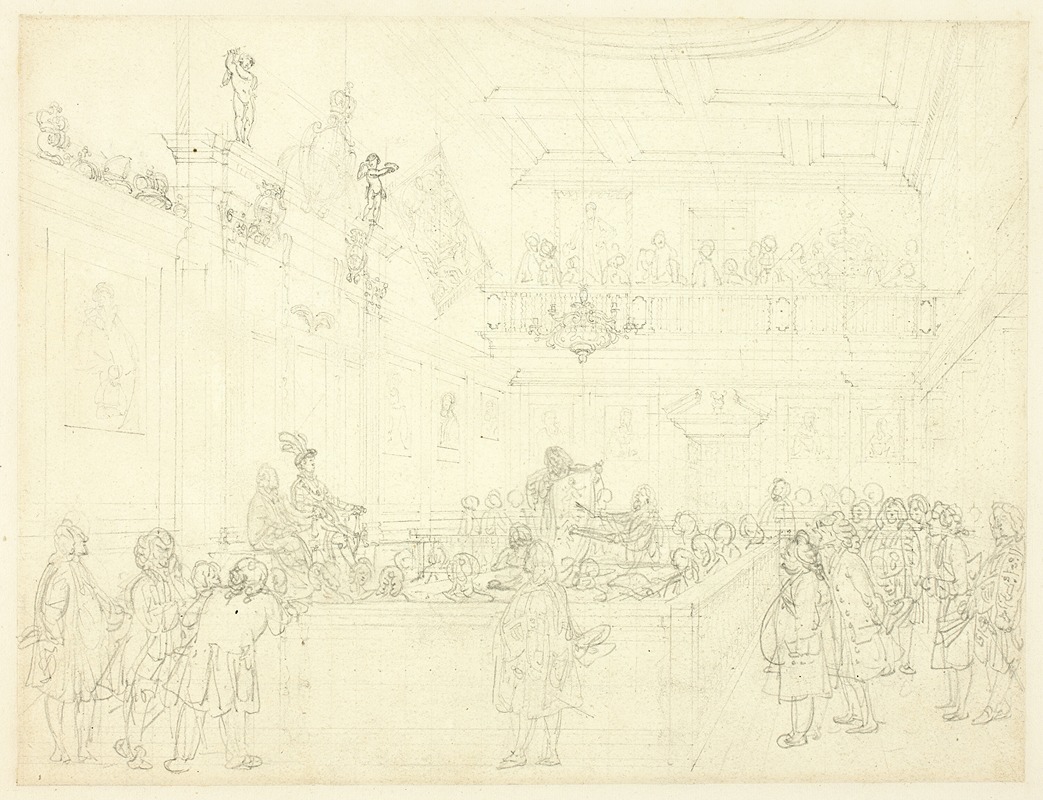 Augustus Charles Pugin - Study for Herald’s College, The Hall, from Microcosm of London