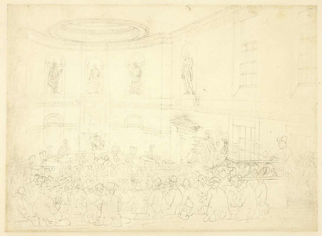 Augustus Charles Pugin - Study for India House, the Sale Room, from Microcosm of London