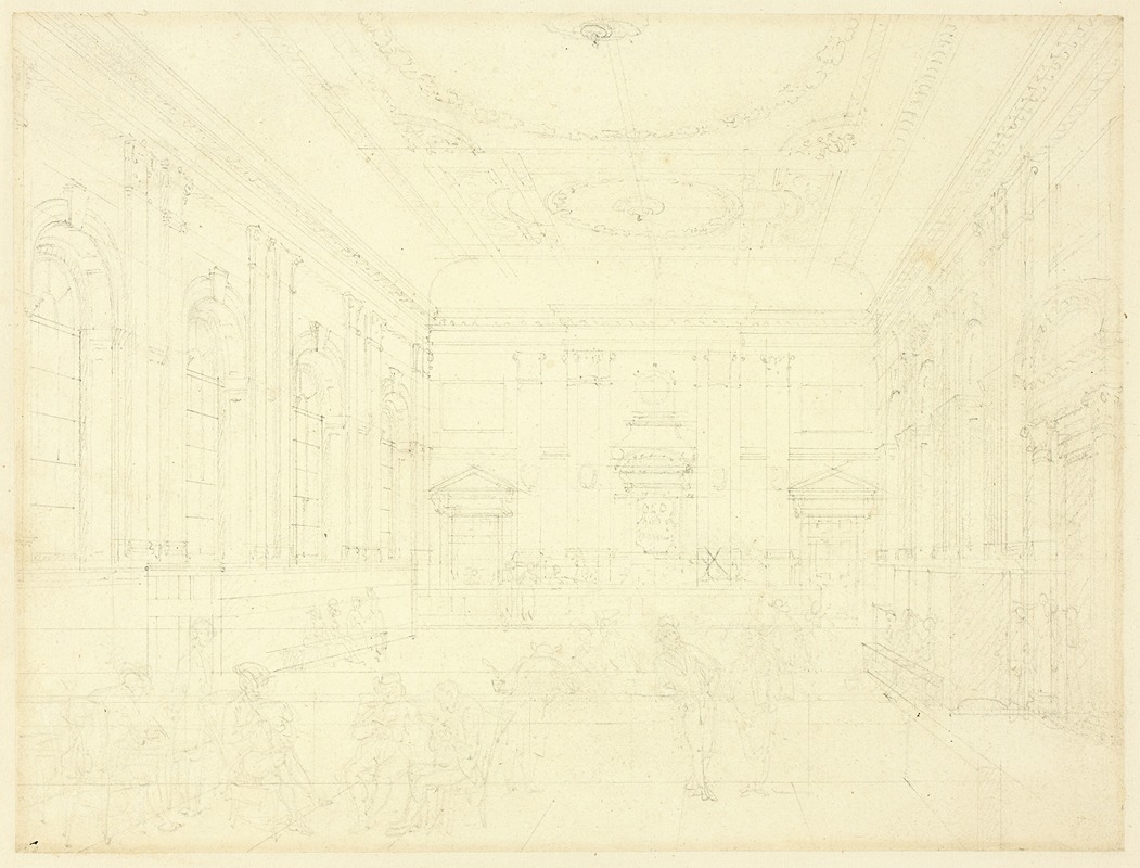 Augustus Charles Pugin - Study for South Sea House, Dividend Hall, from Microcosm of London