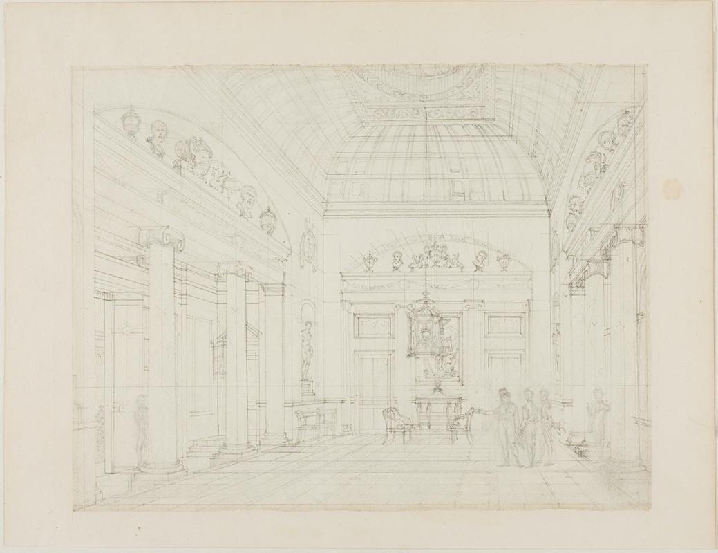 Augustus Charles Pugin - Study for The Hall, Carlton House, from Microcosm of London